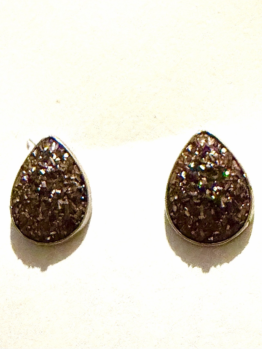 Bronze Druzy Teardrop Stud Earrings